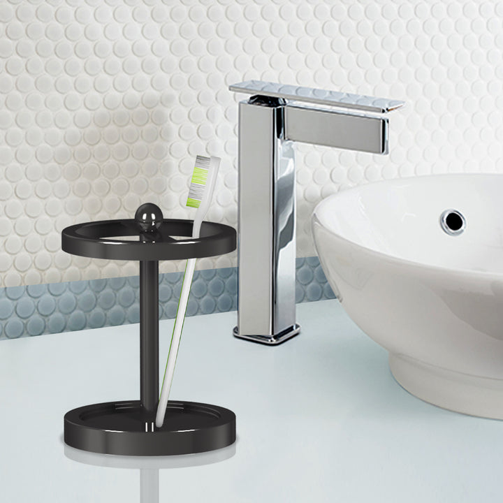 Metal Toothbrush Holder | Compact Multi-Slot Holder for Toothbrushes,Razors & Makeup Accessories | Black Nickel
