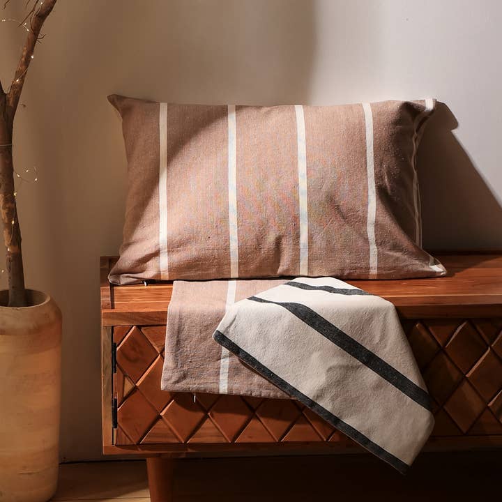 Double Sided Cotton Striped Lumbar Pillow
