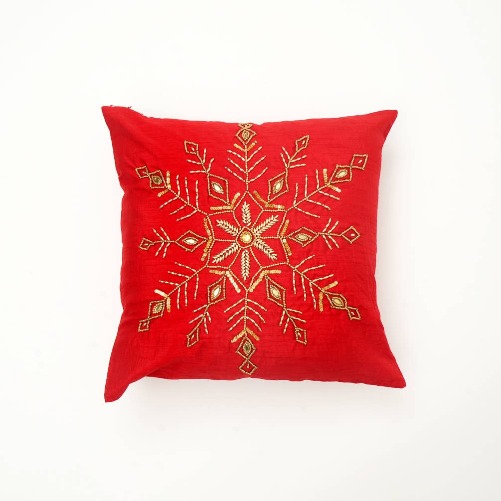 Golden Snowflake Bead Work Cushion