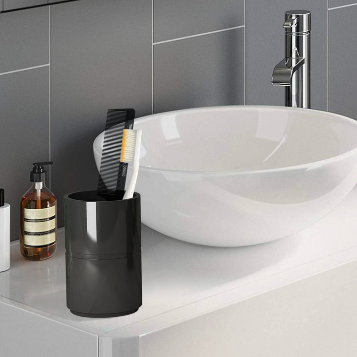 Toothbrush Holder | Compact Multi-Slot Holder for Toothbrushes,Razors & Makeup Accessories | Black Resin