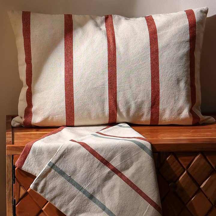 100% COTTON WOVEN STRIPE PILLOW.  16"X24