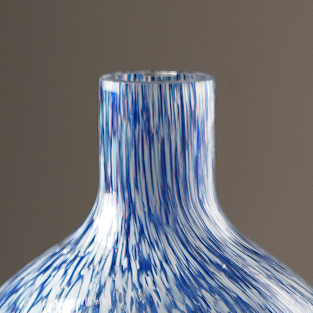 WHITE & BLUE SPLUTTER GLASS BOTTLE  VASE LARGE