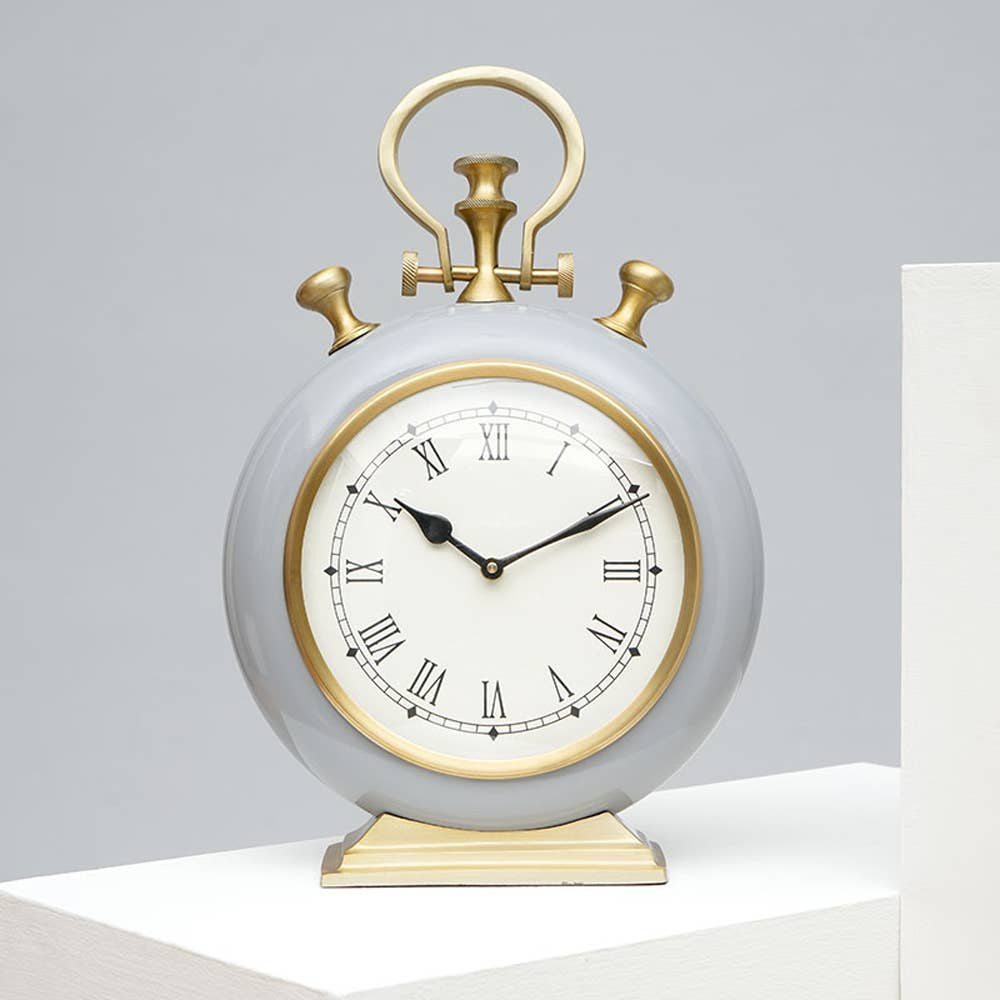 Accent Table Clock | Grey & Gold Aluminum Desk Clock | Stylish Modern Clock for Office and Home Decor