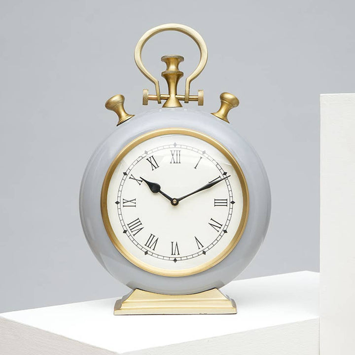 Accent Table Clock | Grey & Gold Aluminum Desk Clock | Stylish Modern Clock for Office and Home Decor