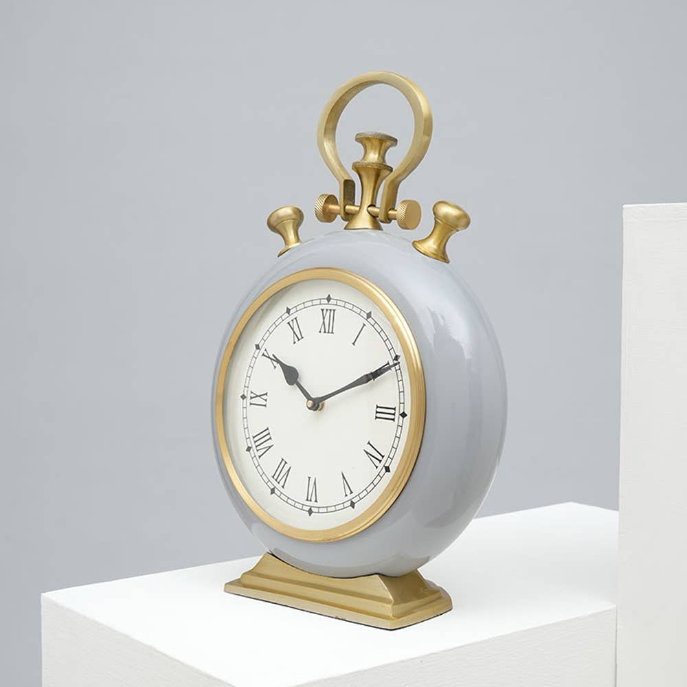 Accent Table Clock | Grey & Gold Aluminum Desk Clock | Stylish Modern Clock for Office and Home Decor