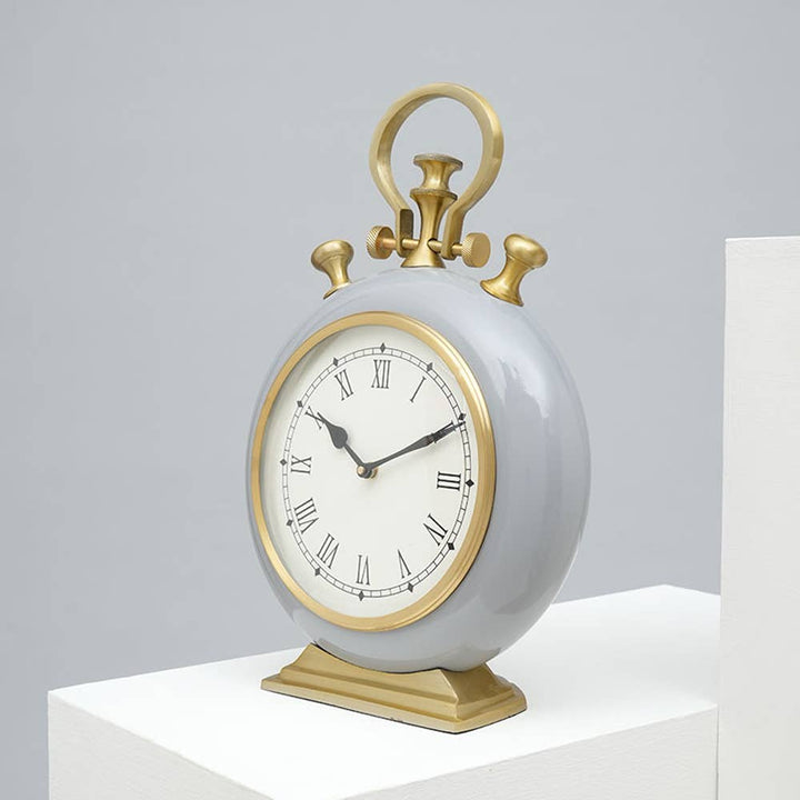 Accent Table Clock | Grey & Gold Aluminum Desk Clock | Stylish Modern Clock for Office and Home Decor