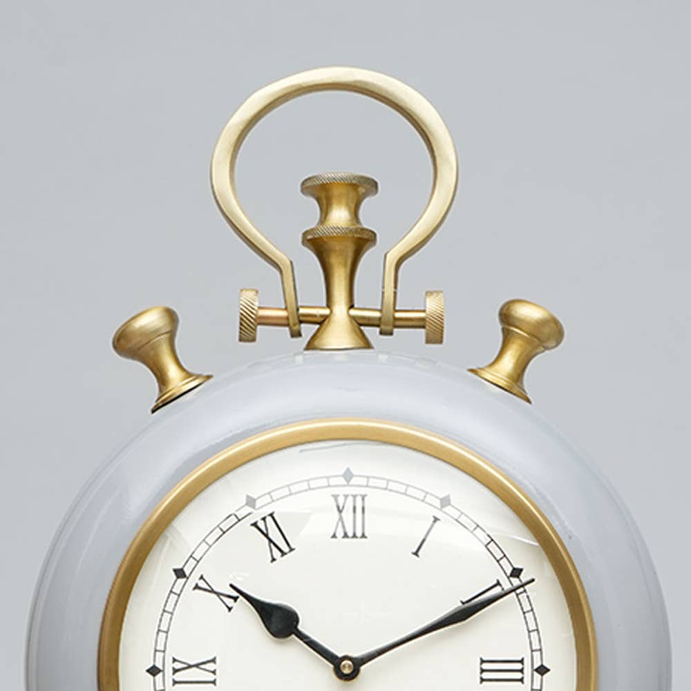 Accent Table Clock | Grey & Gold Aluminum Desk Clock | Stylish Modern Clock for Office and Home Decor