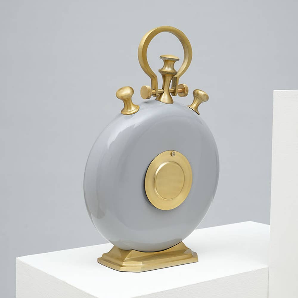Accent Table Clock | Grey & Gold Aluminum Desk Clock | Stylish Modern Clock for Office and Home Decor
