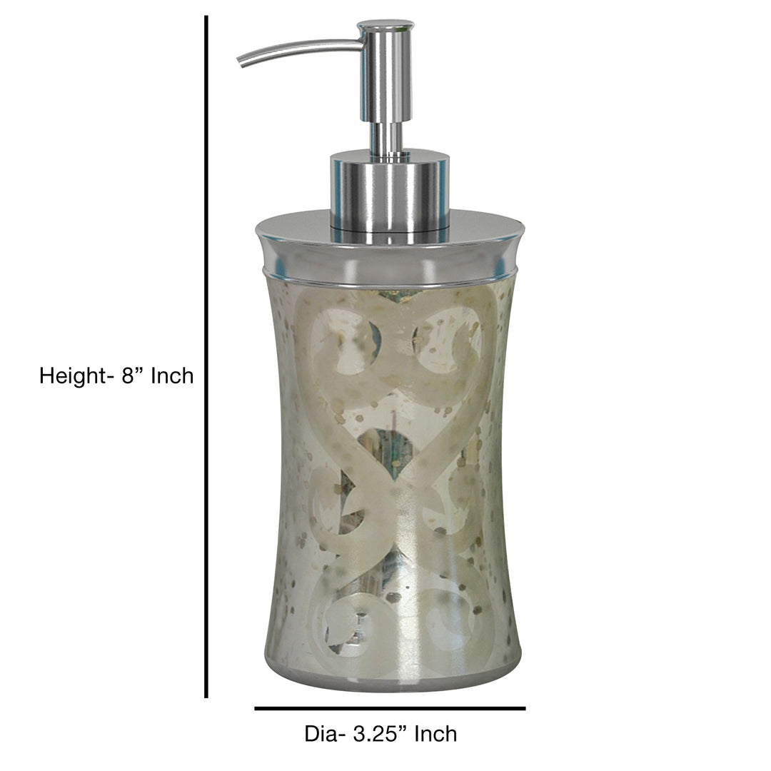 Mercury Glass Liquid Soap Dispenser Pump Bottle | Bathroom Vanity & Kitchen Sink,Holds Soap,Lotion & Sanitizer | Etched/Mercury