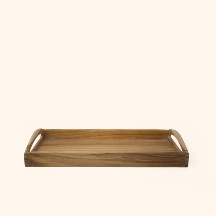 Teak Wooden Tray / Natural Wood / 16.25 X 10.25 X 2.25 Inches (L X W X H) / Moq - 4 Pcs