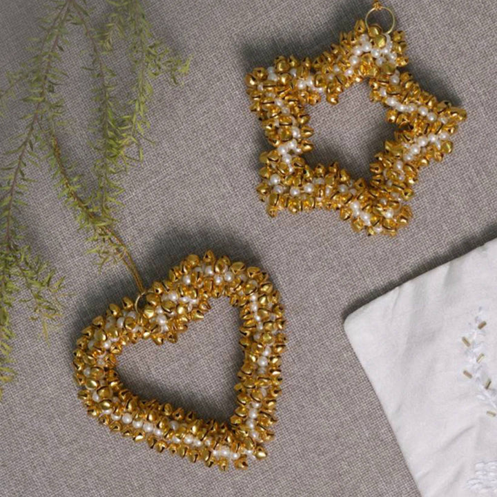 Pearl & Jingle Bell Heart Hanging Ornament