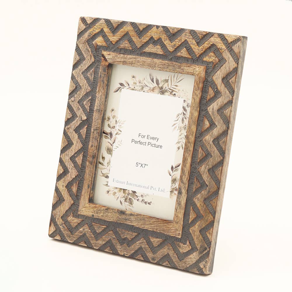 Wooden Carving Photo Frame 5'' X 7'' - Distress Black