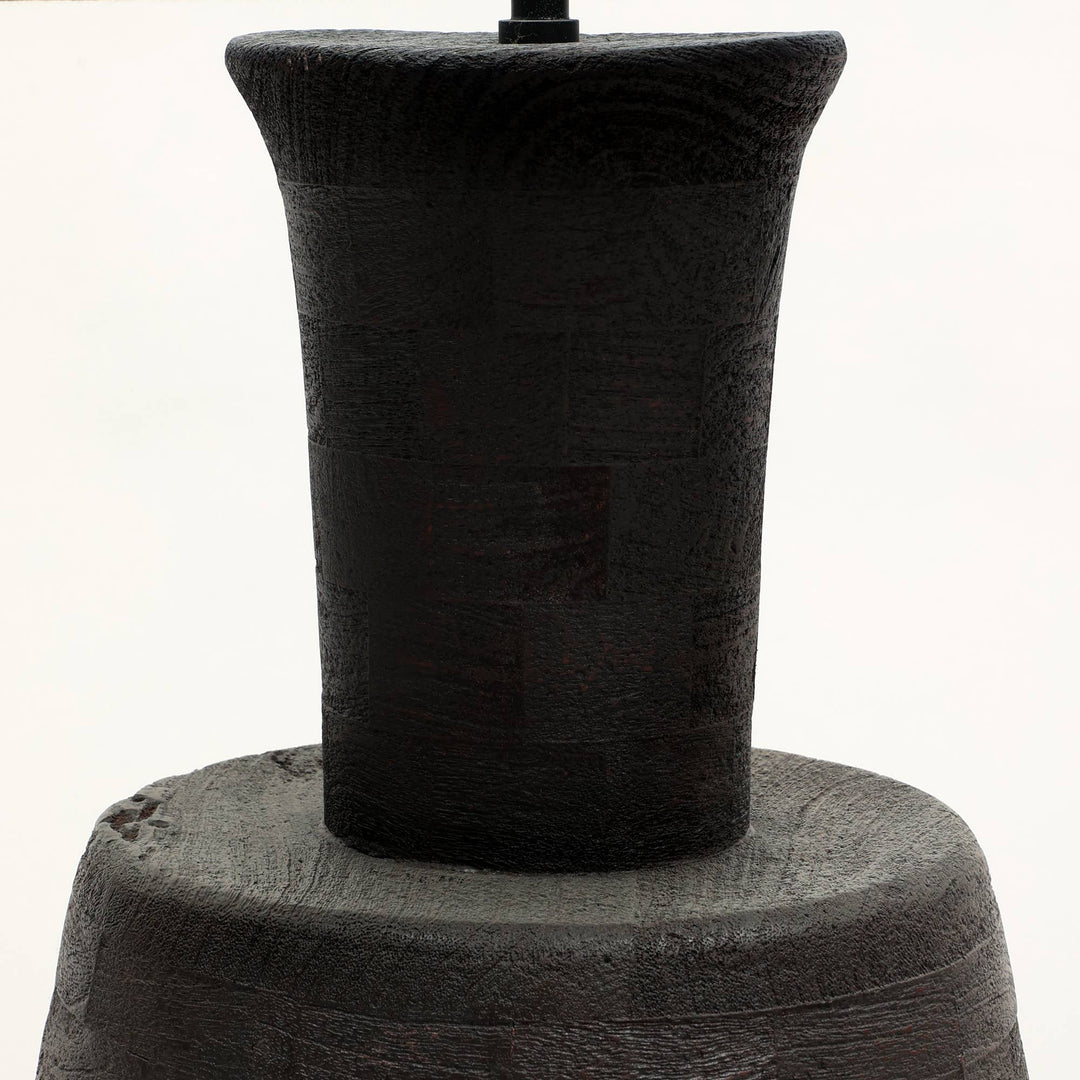 Handcrafted Wood Table Lamp with Black Fabric Shade – 16.5" x 16.5" x 29"