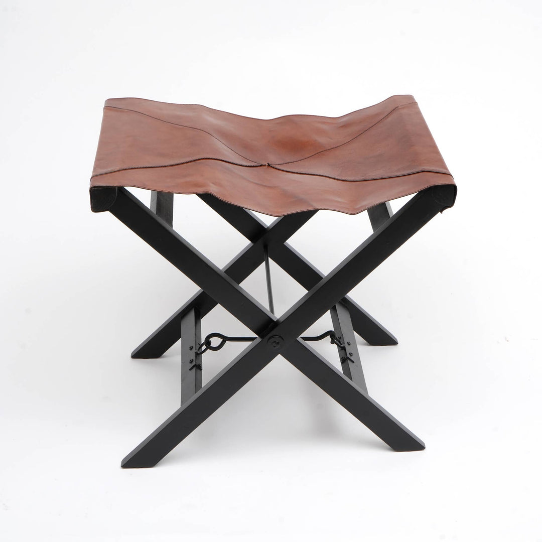 FOLDING LEATHER & WOODCAMP STOOL