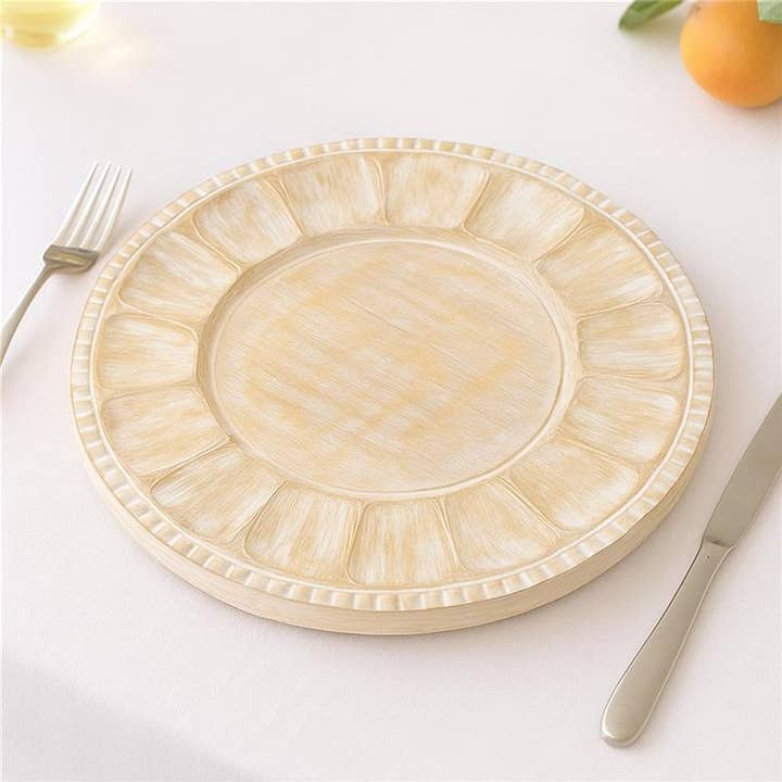 Handcrafted 13" Wood White Charger Plate| Wooden Dinning Placemat|Artisan Wood Tableware