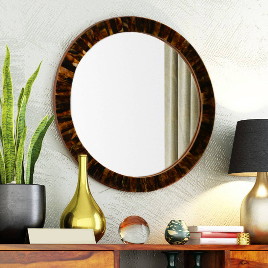 Round Brown Mirror Frame