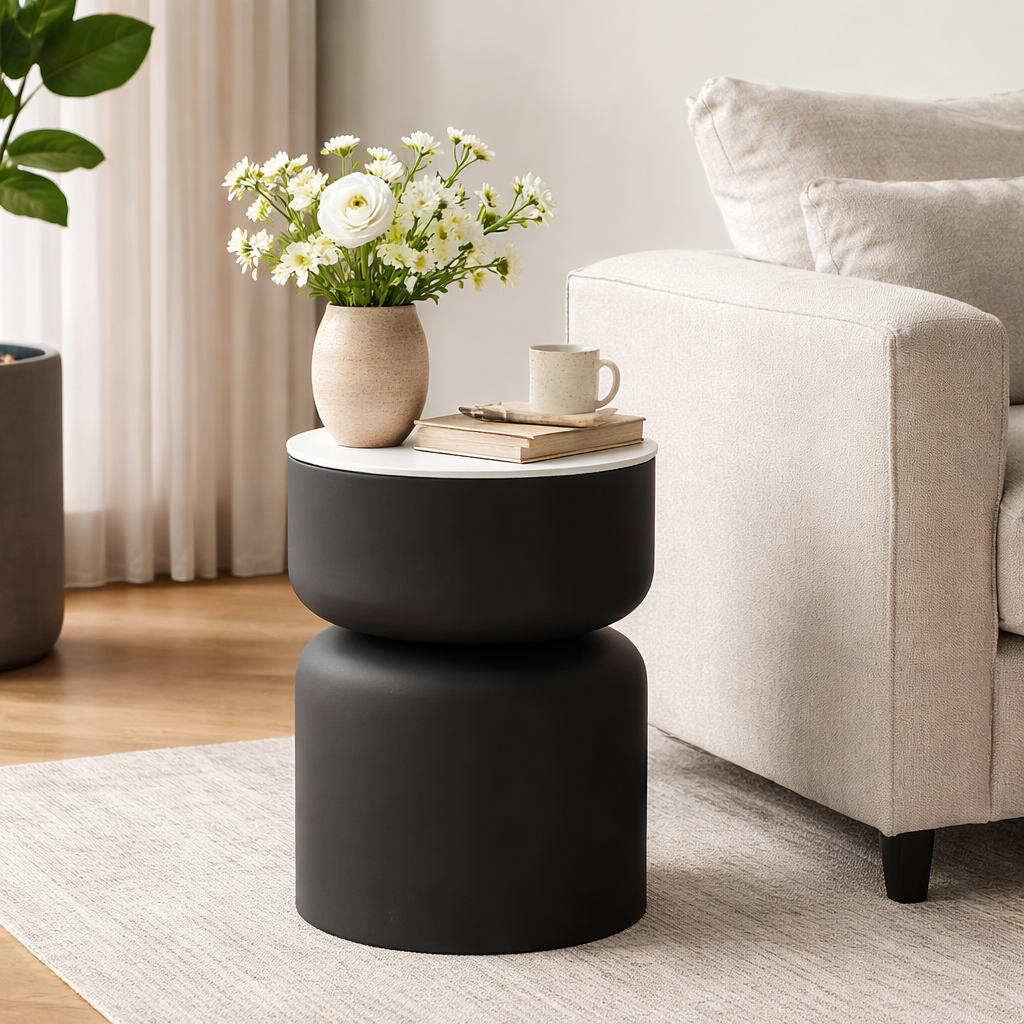 White Marble Side Table | Black Metal Frame | Modern End Table | Stylish Living Room Accent