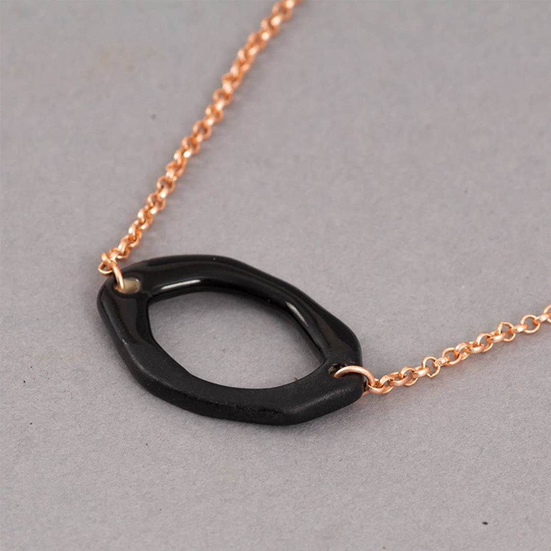 Nightfall Ceramic Necklace / Rose Gold & Black - Metal / L-8.5P(L-1.6W-1.25) Inches / Moq - 4 Pcs