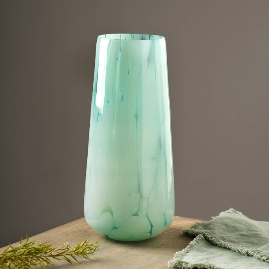 White Splutter Green Glass Vase-1