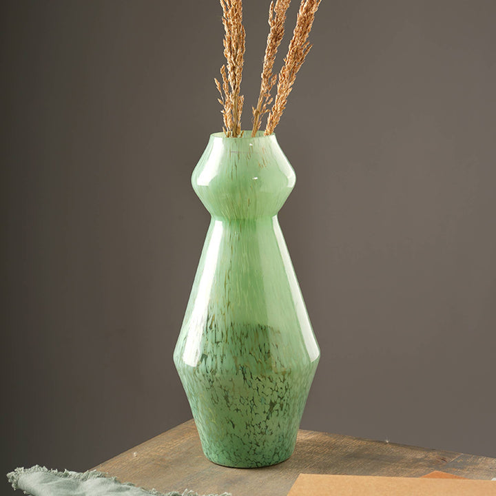 White Splutter Green Glass Vase