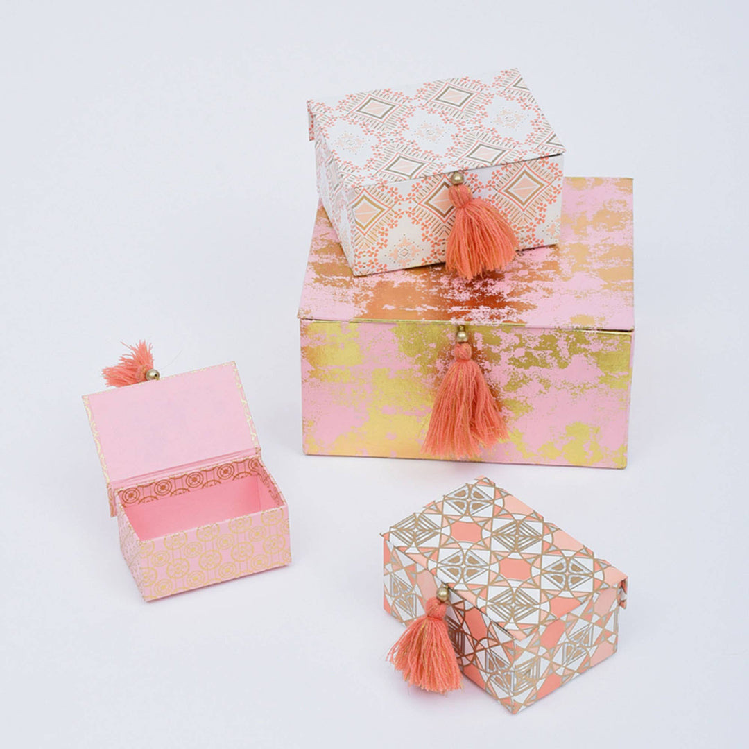 Rectangle Box / Set Of 4 Pcs / Pink - Recycled Cotton Paper / 9 X 7.5 X 4.5 Inches (L X W X H) / Moq - 2 Sets