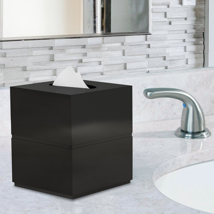 Tissue Box | Resin Square Facial Tissue Box Cover Holder | Black Resin Finish