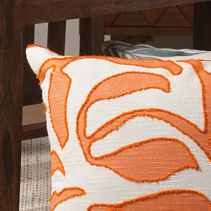 Retro Botanic Printed & Embroidered Pillow (Orange & Ivory)