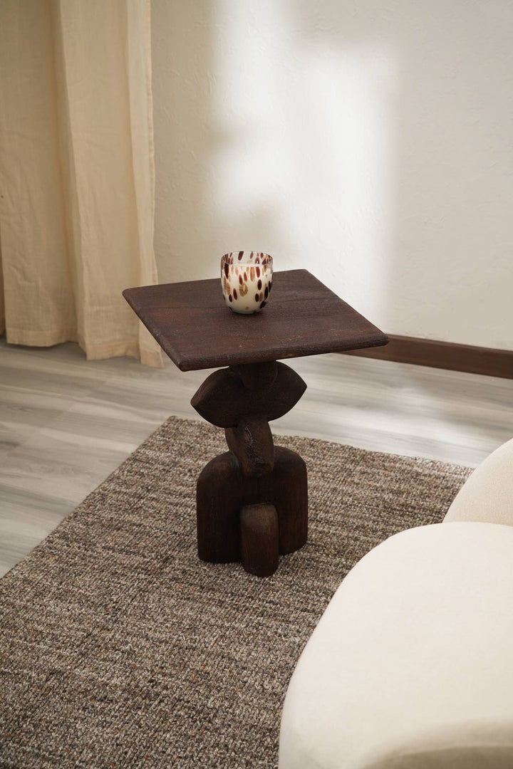 Handcrafted African Boho Solid Wood End Table – 16" x 16" x 22"
