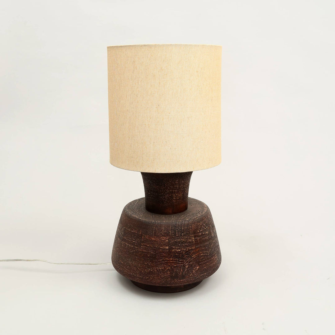 Handmade Artisanal Table Lamp with Solid Wood Base – 13" x 13" x 26.5"