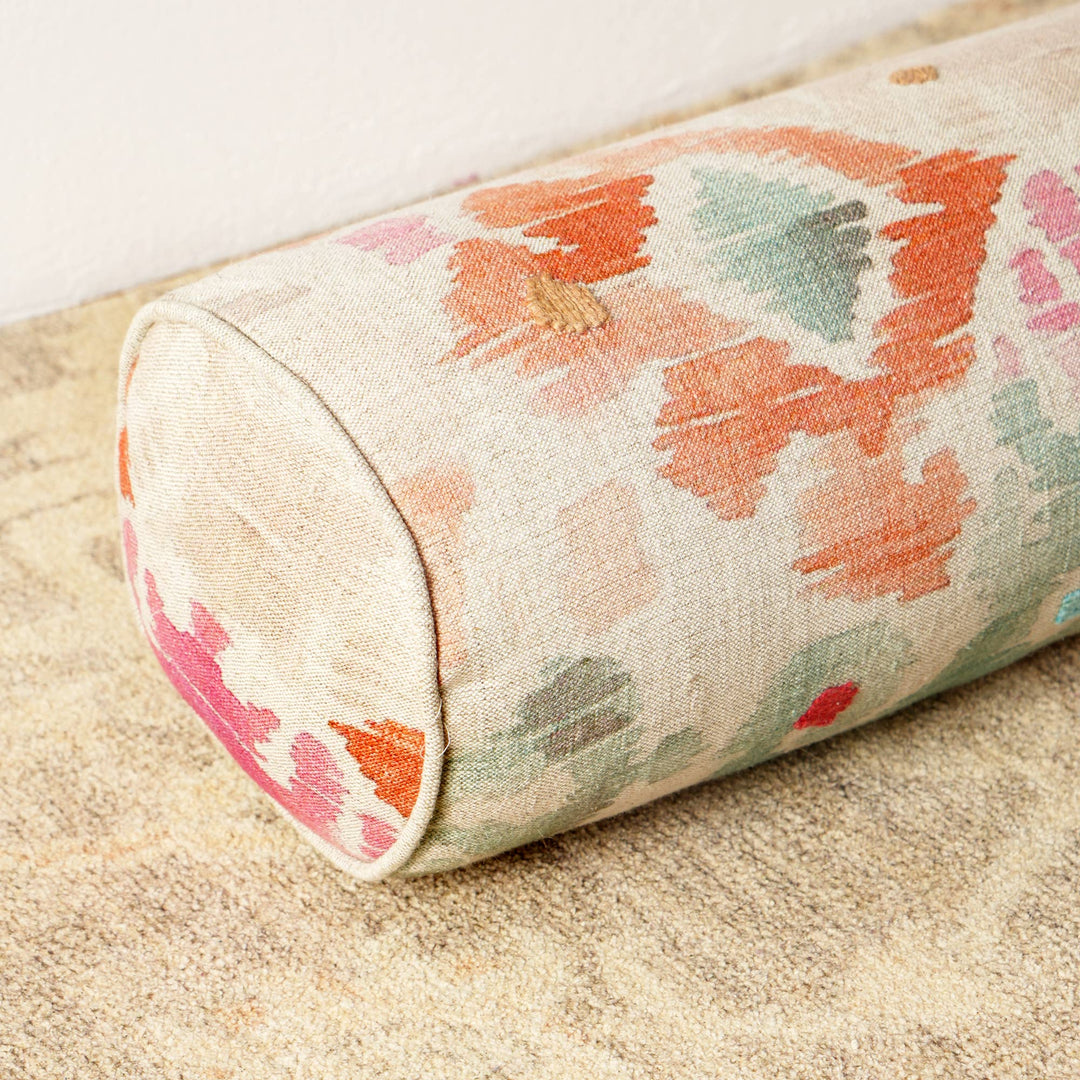 Decorative Cotton Printed & Embroidered Bolster Pillow- 27" X 7"