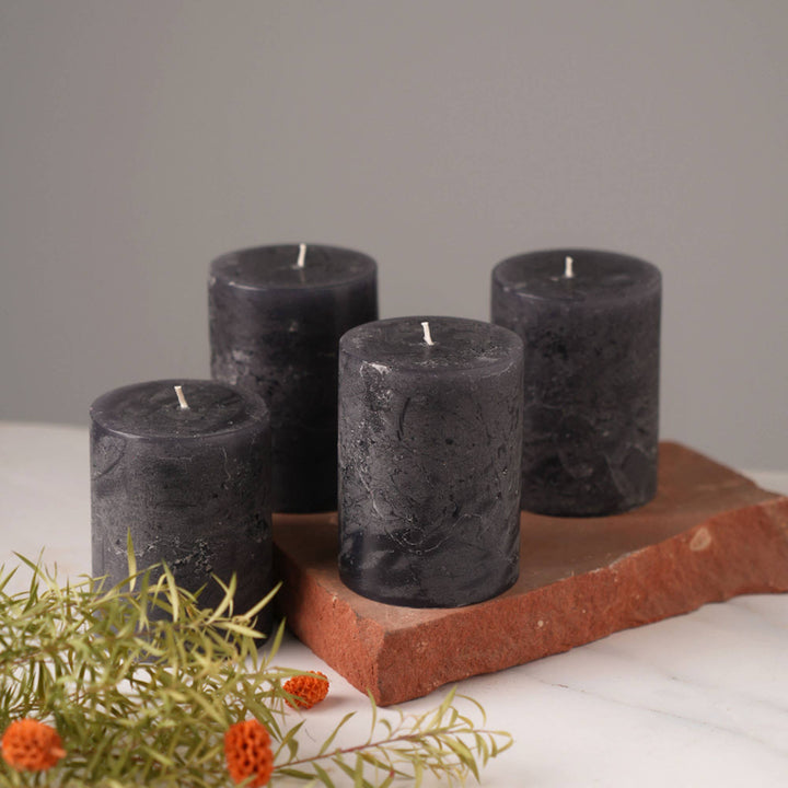 Mini Rustic Pillar Candle Set Of 4