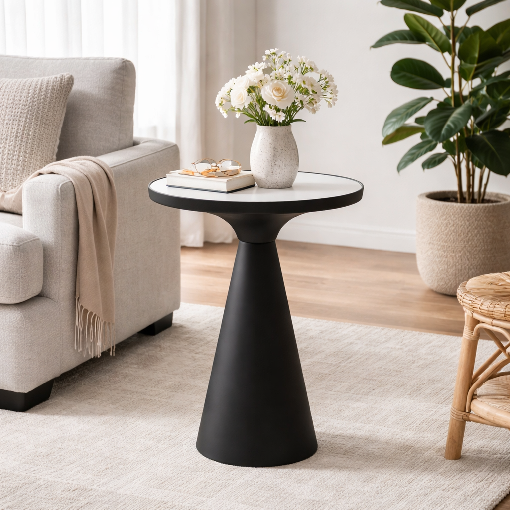 End Table | White Marble Top Side Table | Black Metal Frame | Modern Living Room Decor