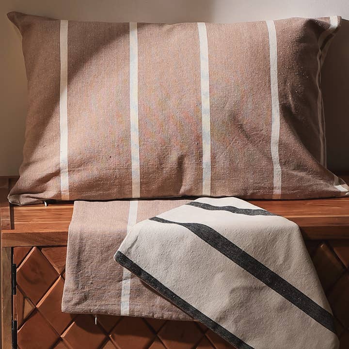 Double Sided Cotton Striped Lumbar Pillow