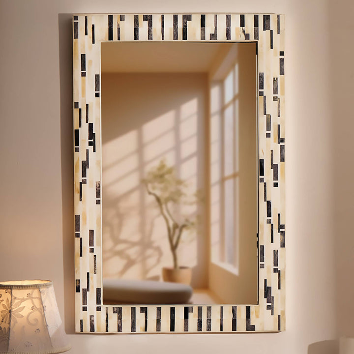 Tetris Bone Inlay Wall Mirror 24x36" |  Grey & White