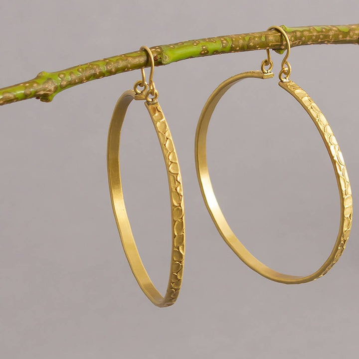 Ancient Hammered Hoop Earrings / Brass / 2.5 X 2.5 Inches (L X W) / Moq - 4 Pairs