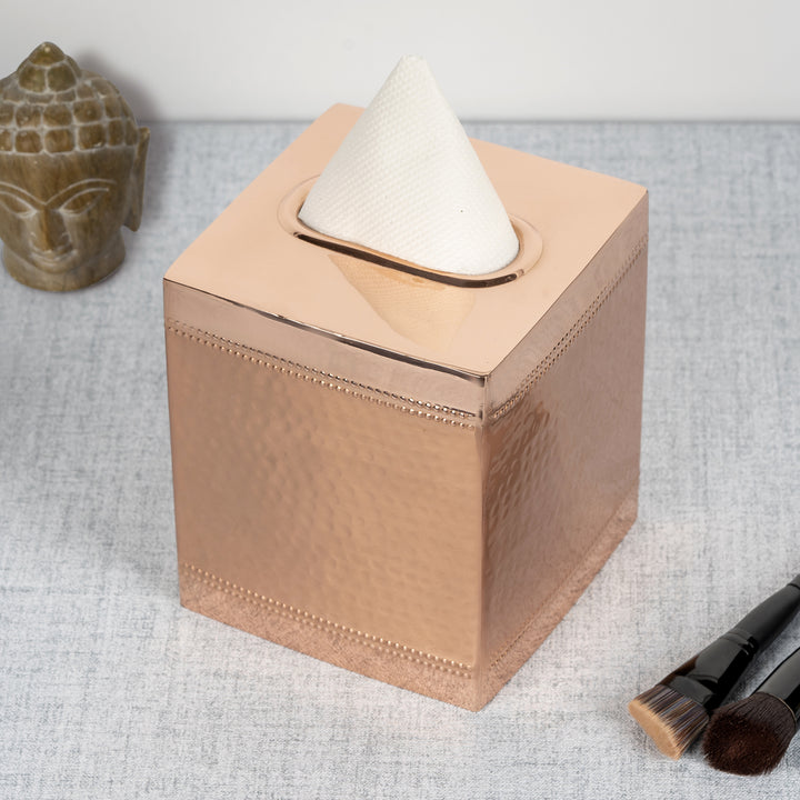 Tissue Box | Stainless Steel Square Facial Tissue Box Holder | Copper Finish
