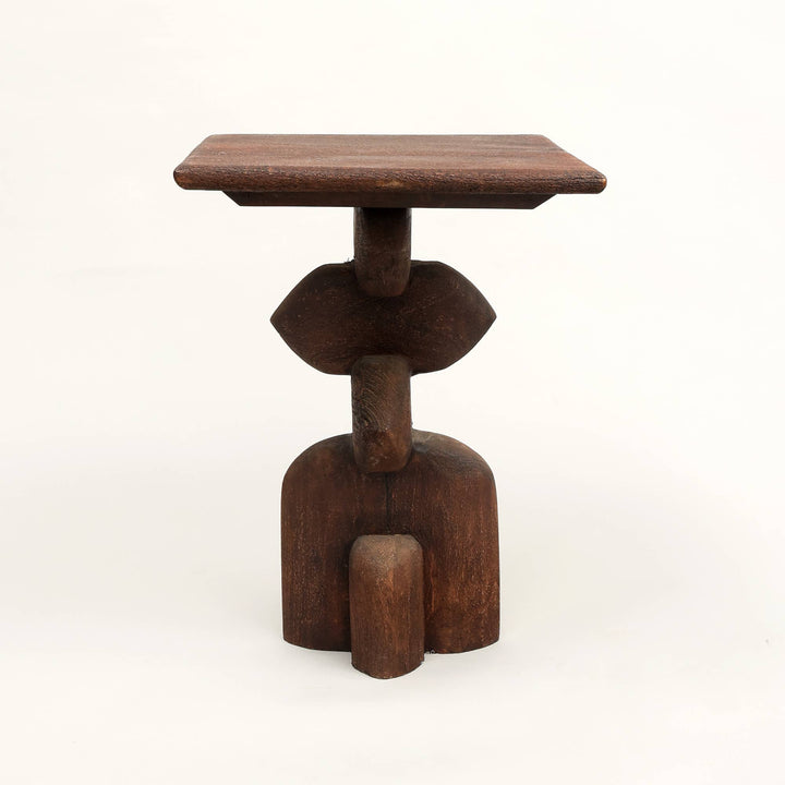 Handcrafted African Boho Solid Wood End Table – 16" x 16" x 22"