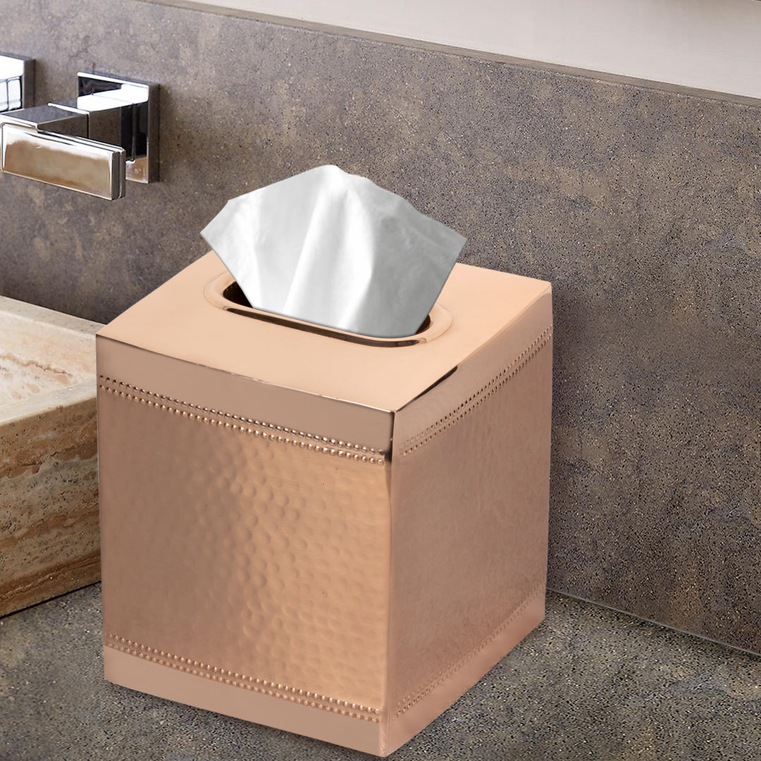 Tissue Box | Stainless Steel Square Facial Tissue Box Holder | Copper Finish
