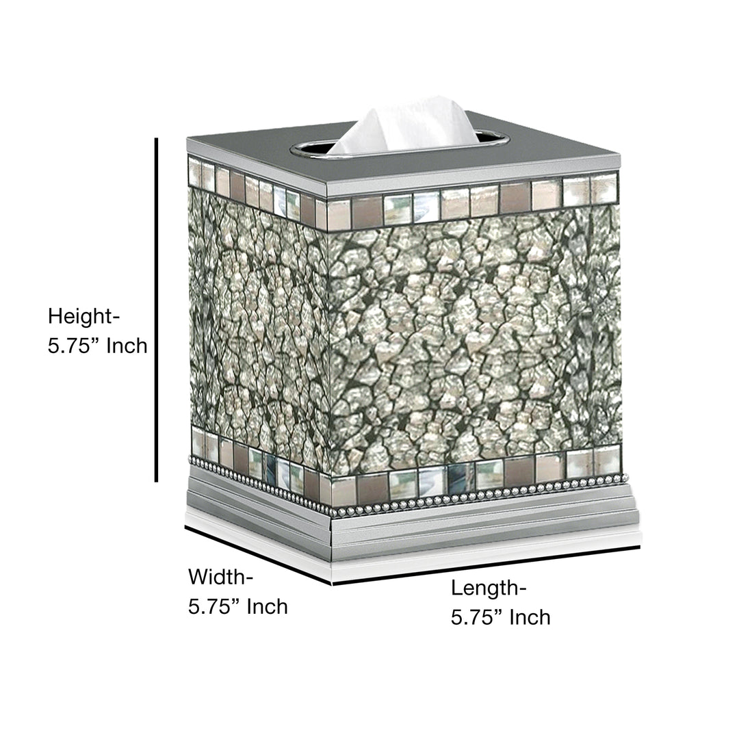 Tissue Box | Stainless Steel Square Facial Tissue Box Holder for Bathroom Vanity Countertops,Bedroom Dressers | Glass Mosaic Ice Finish