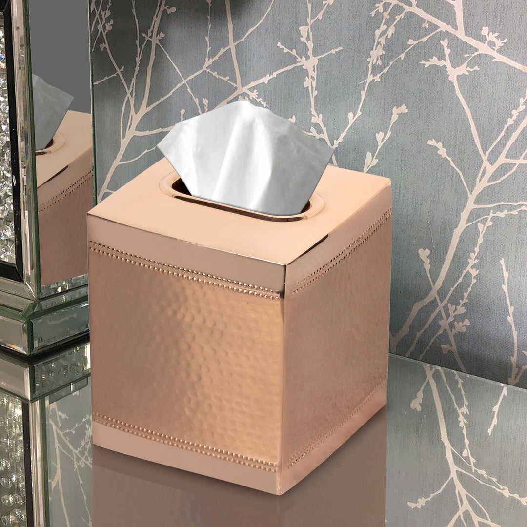 Tissue Box | Stainless Steel Square Facial Tissue Box Holder | Copper Finish