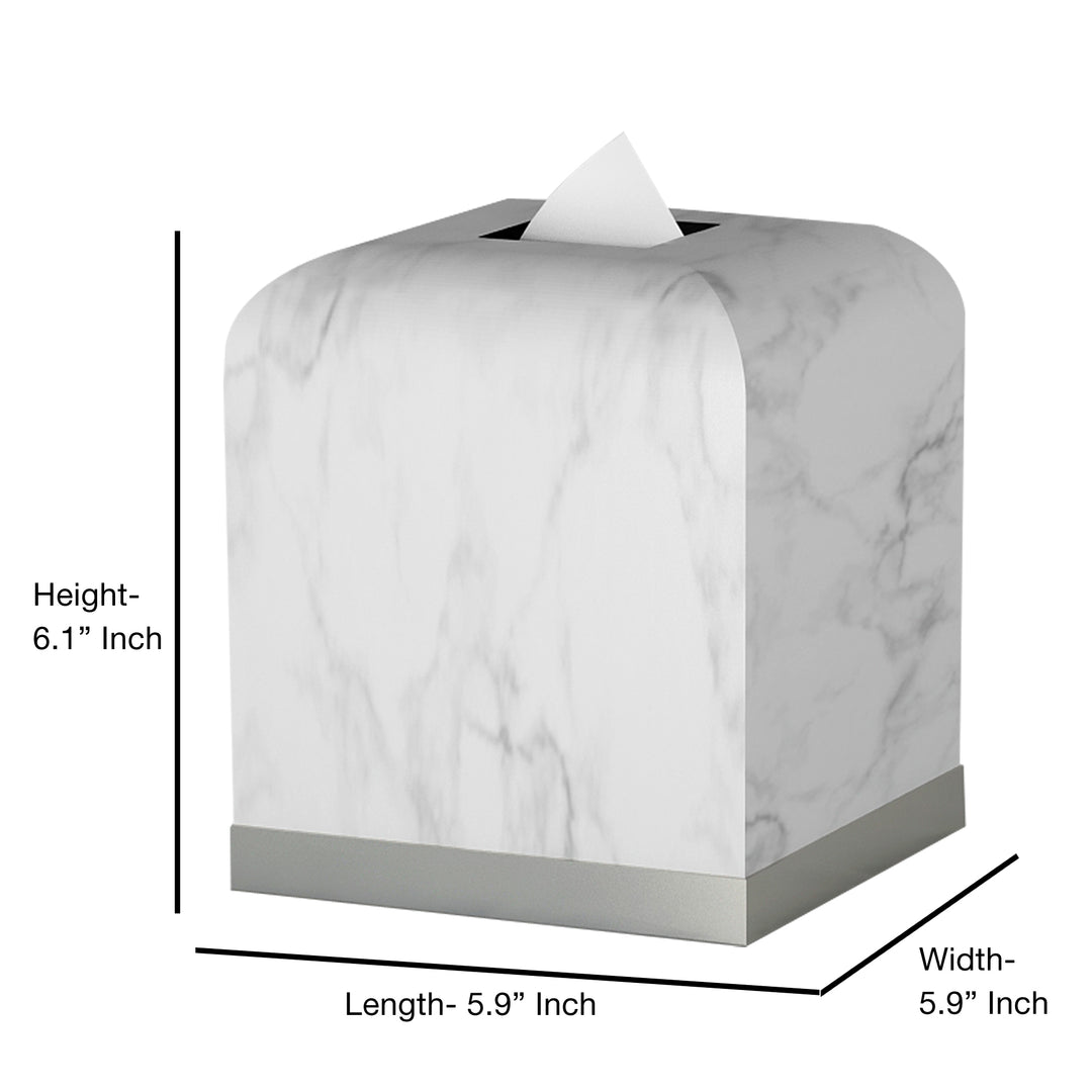 Tissue Box Cover, White Resin Square Facial Tissue Box Holder | Silver Finish