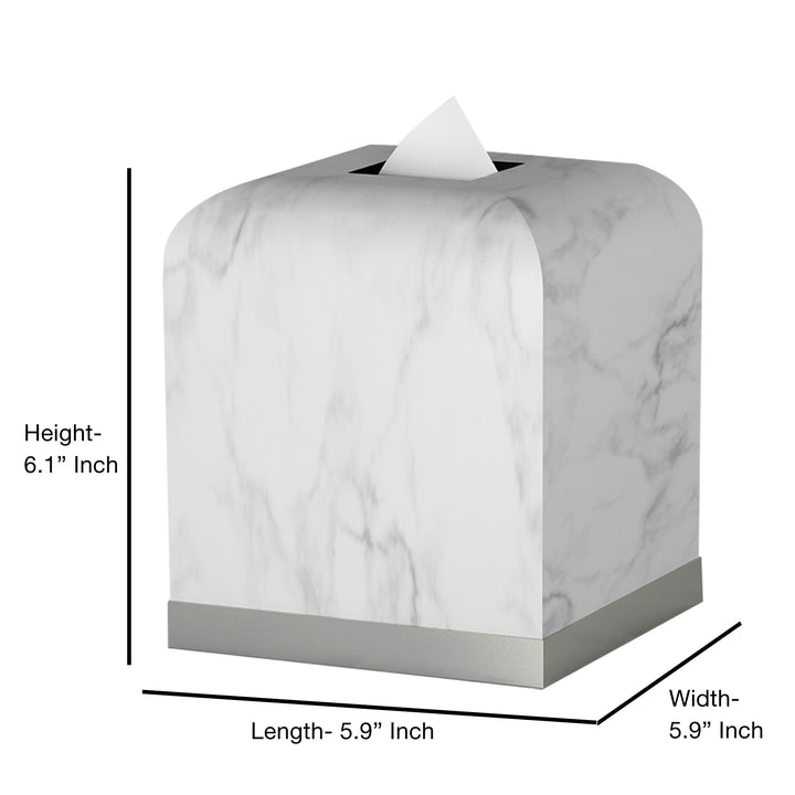 Tissue Box Cover, White Resin Square Facial Tissue Box Holder | Silver Finish
