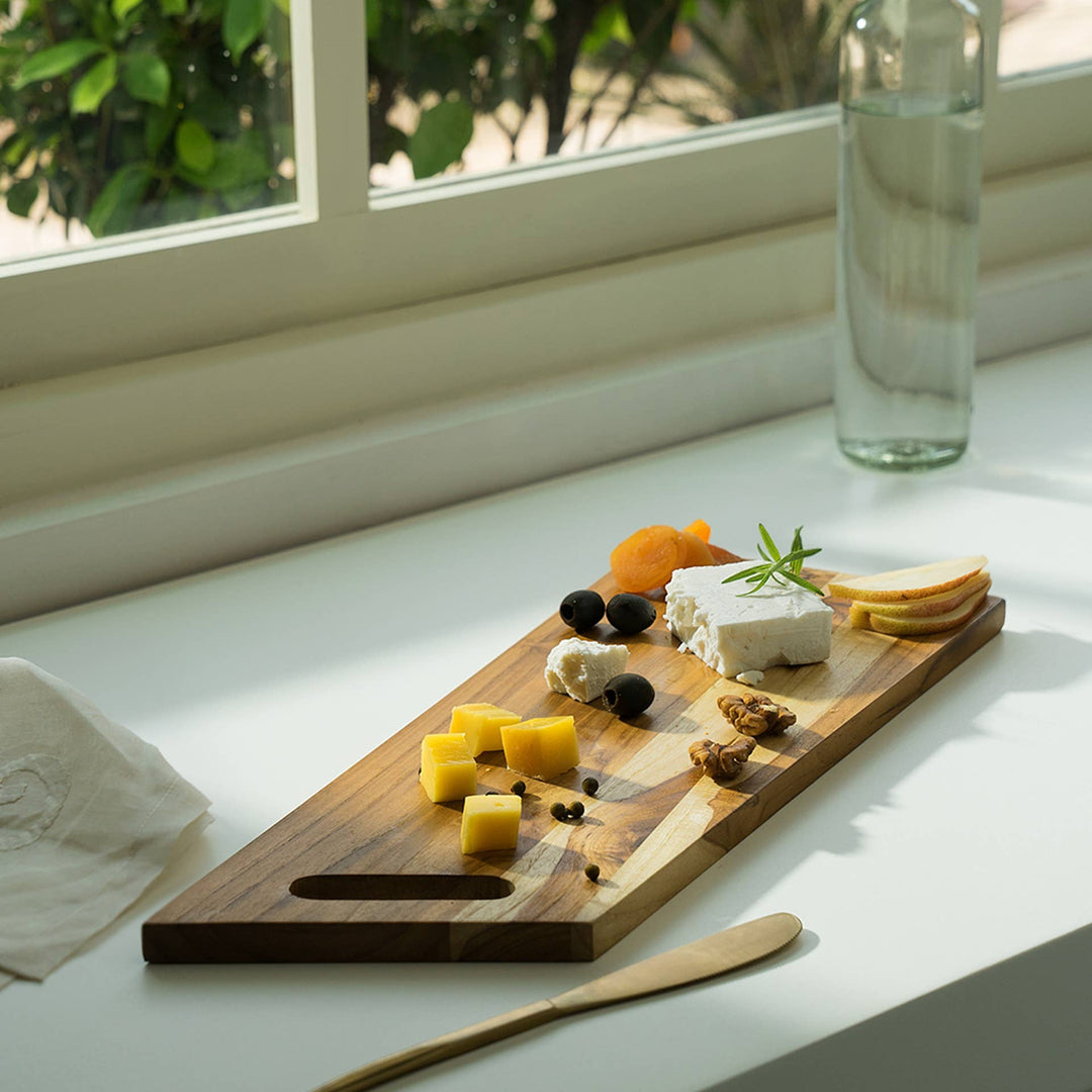 Teak Wood Cheese / Bread Board Rectangle / Natural Wood / 17.25 X 7 X 0.5 Inches (L X W X H) / Moq - 4 Pcs