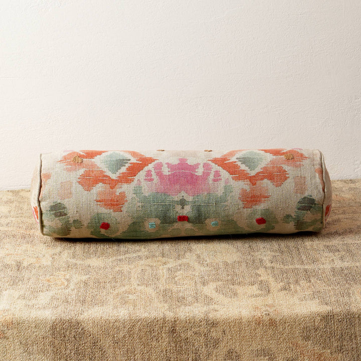 Decorative Cotton Printed & Embroidered Bolster Pillow- 27" X 7"