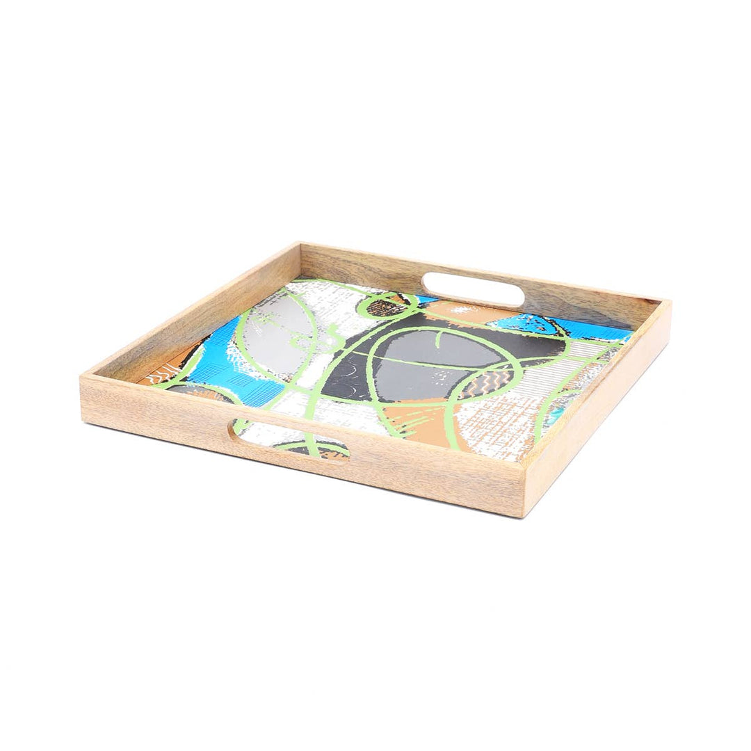 Wooden Square Muticolor Tray