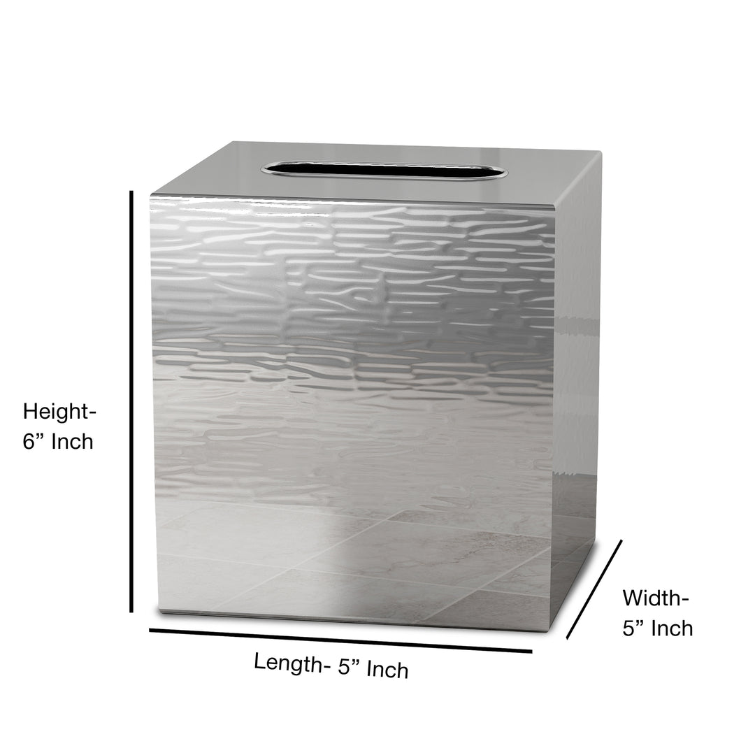 Tissue Box | Metropolitan Metal Square Facial Tissue Box Cover Holder | Shiny/Hammered Finish