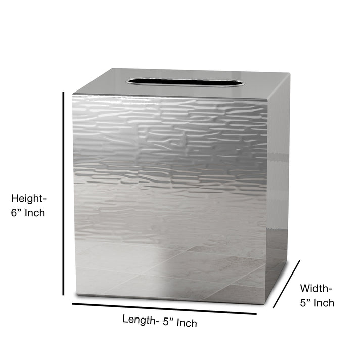 Tissue Box | Metropolitan Metal Square Facial Tissue Box Cover Holder | Shiny/Hammered Finish
