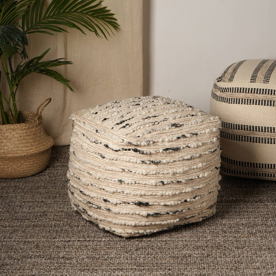 Neutral Retreat Pouf 18"x18" - Decorative Pouf for Living Room, Bedroom, & Home Decor