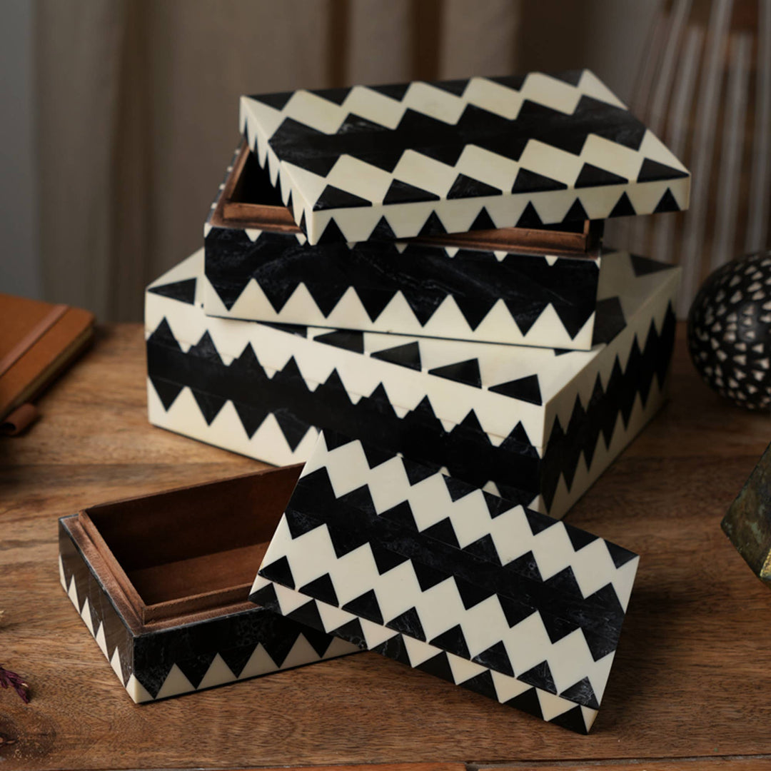 Set Of 3 Decorative Black & White Box