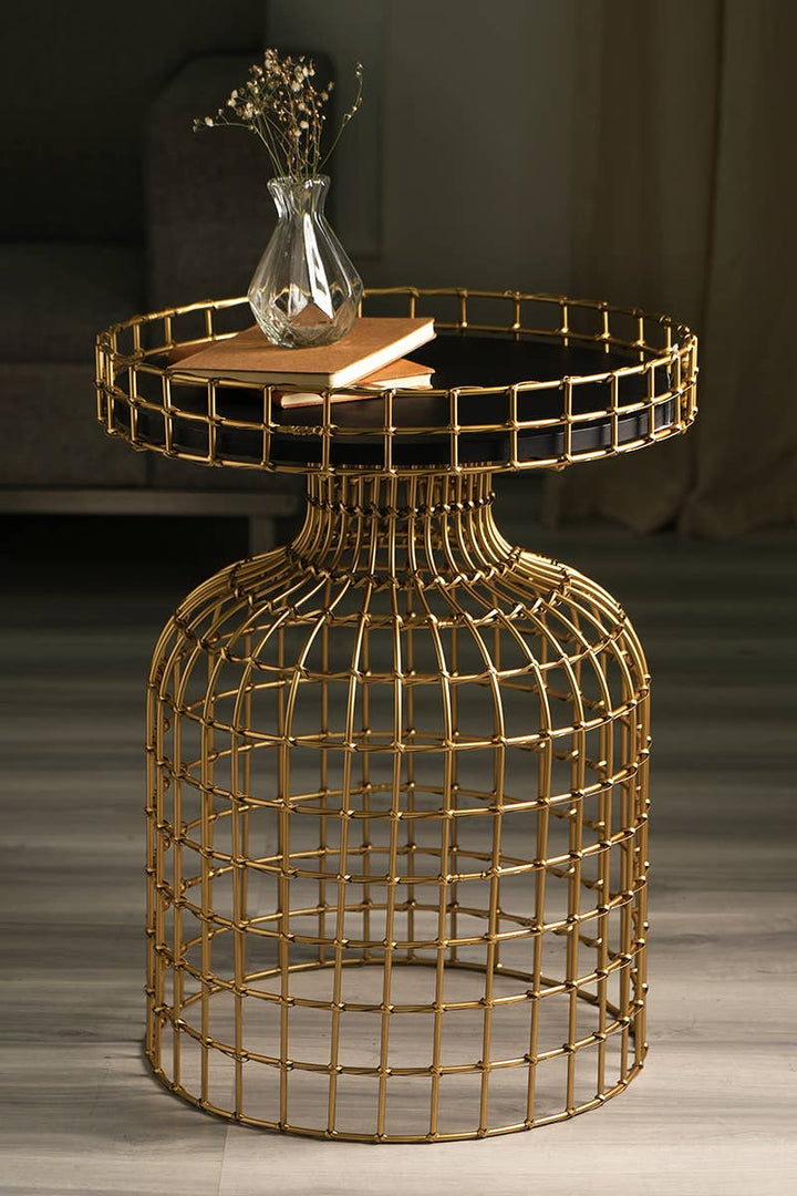 Golden Round Bird Cage Design Glossy Side Table